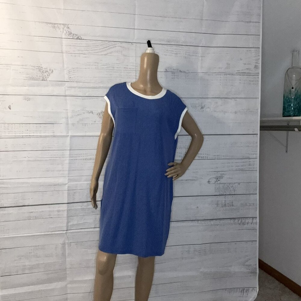 NWOT Sail Blue Rib Textured Cap Sleeve Coverup Dress - Picture 2 of 6
